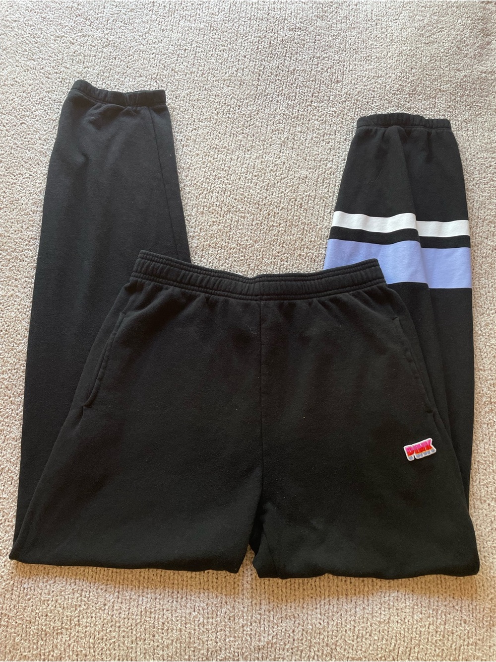 PINK Victoria's Secret Black Sweatpants with Stripes and Logo - size small